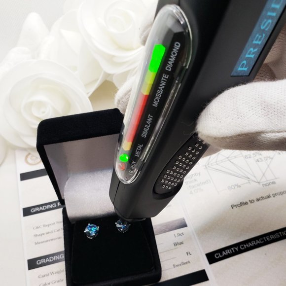 2 Carat Blue Moissanite Stud Earrings- 100% Pass Diamond Tester-Ideal Gift - Picture 2 of 4